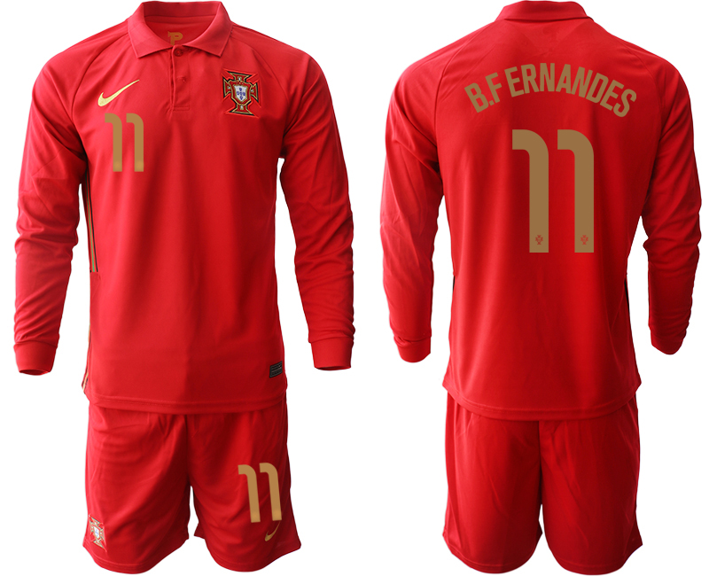 Men 2021 European Cup Portugal home red Long sleeve #11 Soccer Jersey